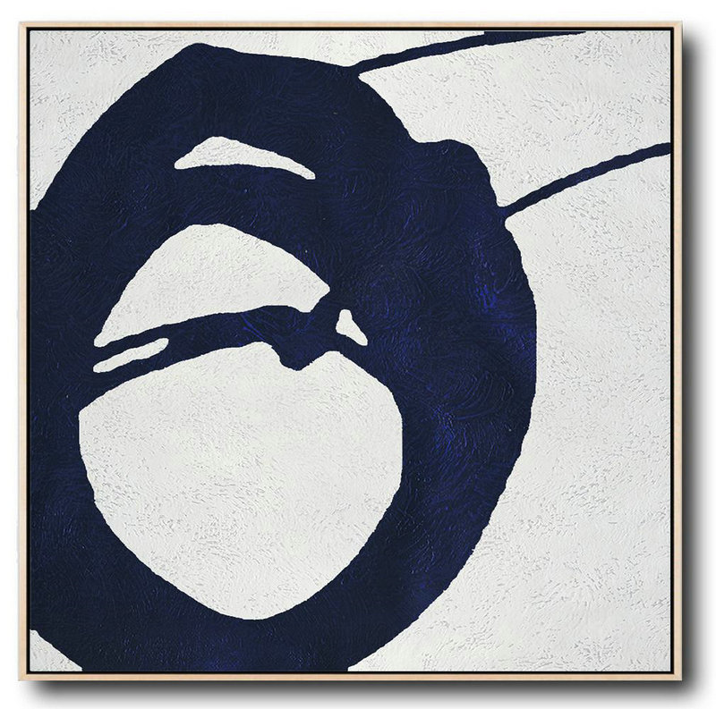 Buy Large Canvas Art Online - Hand Painted Navy Minimalist Painting On Canvas,Hand Made Original Art #T3T1